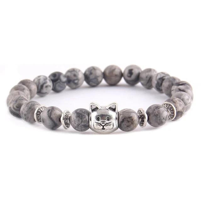 Cat Bead Bracelet - Grey marble | The Cat Paradise