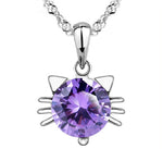 Silver Cat Necklace <br> Purple or white crystal - The Cat Paradise