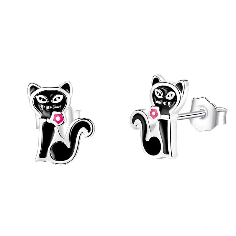 Silver Cat Earrings <br/> Black cat - The Cat Paradise