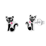 Silver Cat Earrings <br/> Black cat - The Cat Paradise