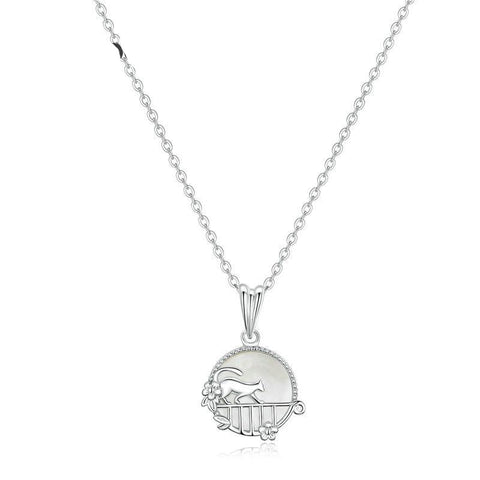 Silver Cat Necklace <br> Cat on fence - The Cat Paradise