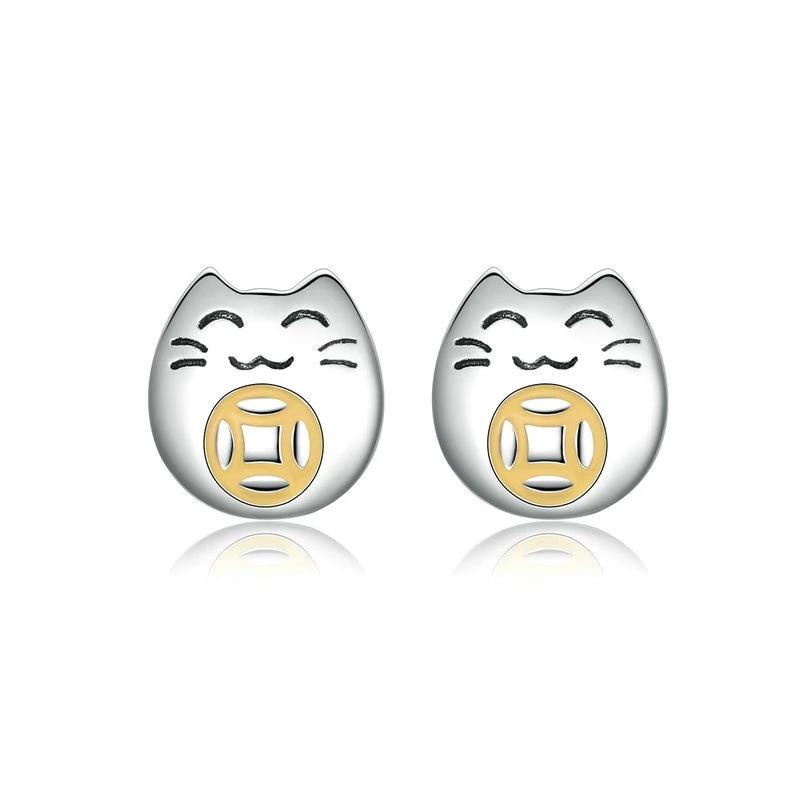 Silver Cat Earrings <br/> Lucky cat - The Cat Paradise