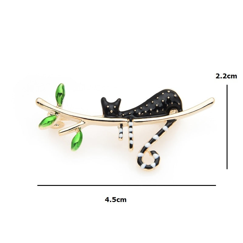 Cat Brooch <br> Black cat on a branch - The Cat Paradise