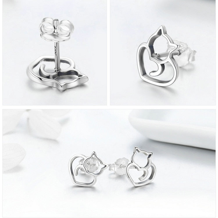 Silver Cat Earrings <br/> Lovely Cat - The Cat Paradise