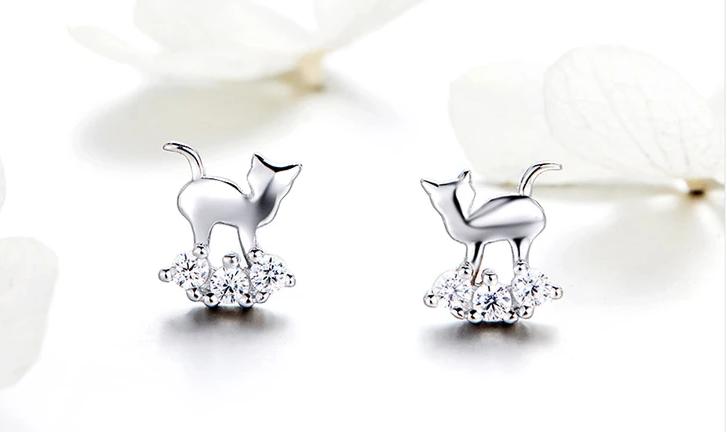 Silver Cat Earrings <br/> Crystal Cat - The Cat Paradise