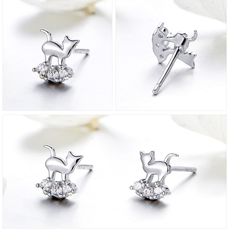 Silver Cat Earrings <br/> Crystal Cat - The Cat Paradise