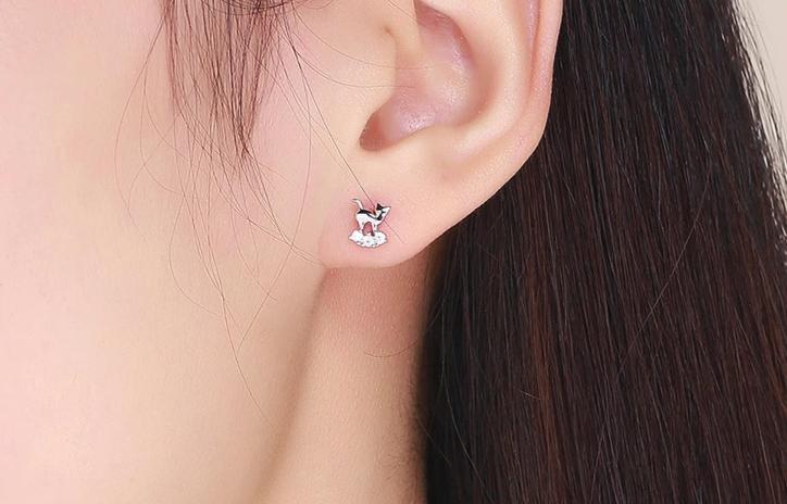 Silver Cat Earrings <br/> Crystal Cat - The Cat Paradise