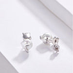 Silver Cat Earrings <br/> Cat Pearl - The Cat Paradise