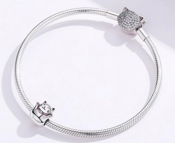 Silver Cat Charm <br> Happy Cat - The Cat Paradise