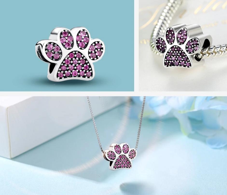 Silver Cat Charm <br> Pink Cat Footprint - The Cat Paradise