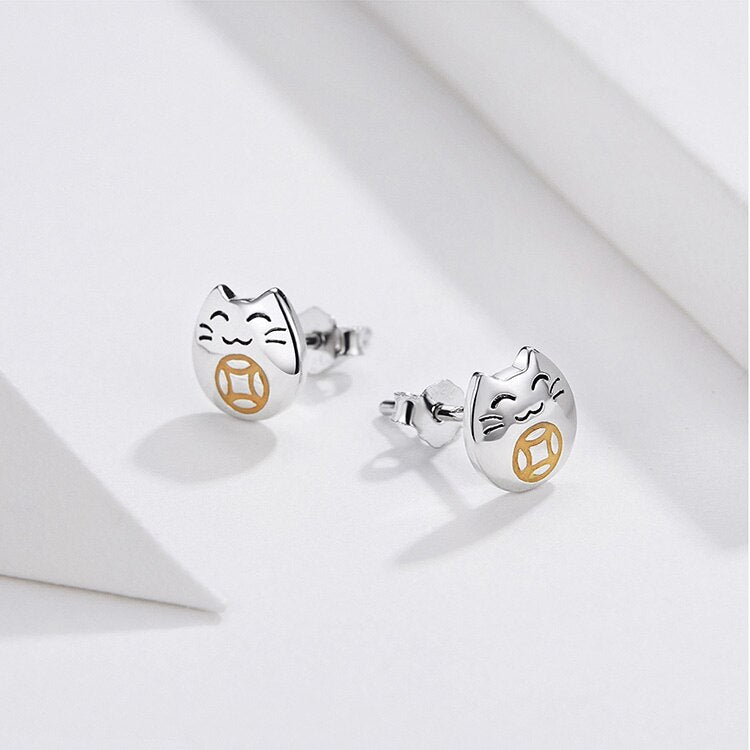 Silver Cat Earrings <br/> Lucky cat - The Cat Paradise