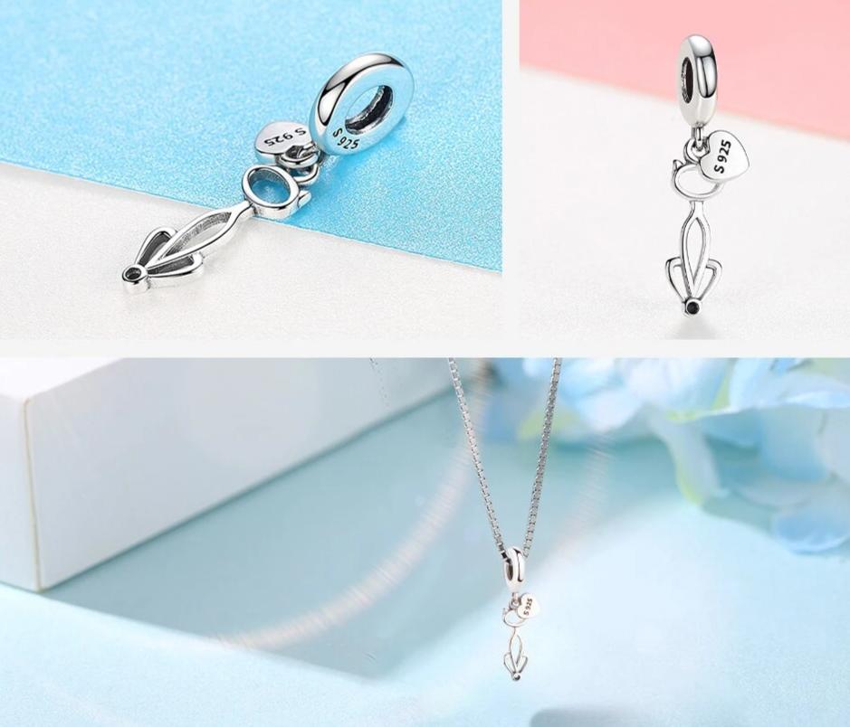 Silver Cat Charm <br> Cat Heart Pendant - The Cat Paradise