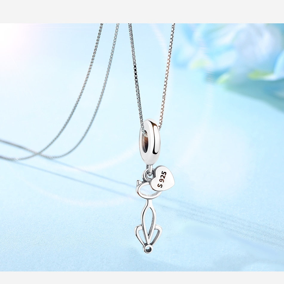 Silver Cat Charm <br> Cat Heart Pendant - The Cat Paradise