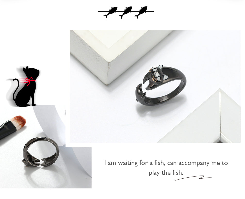 Silver Cat Ring <br> Black Cat - The Cat Paradise