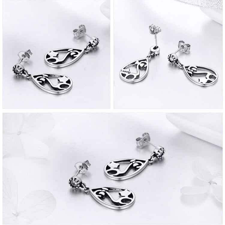 Silver Cat Earrings <br/>  Cat with Bowknot - The Cat Paradise