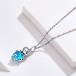 Silver Cat Necklace <br> Cat with blue heart - The Cat Paradise