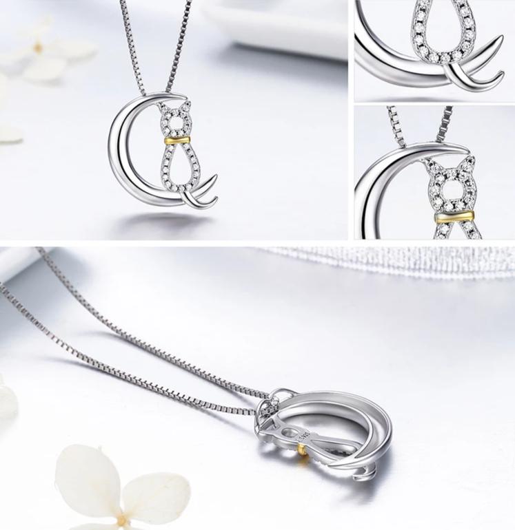 Silver Cat Necklace <br> Fashion Moon Cat - The Cat Paradise