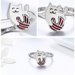 Silver Cat Ring <br/> Cat with ball of wool - The Cat Paradise