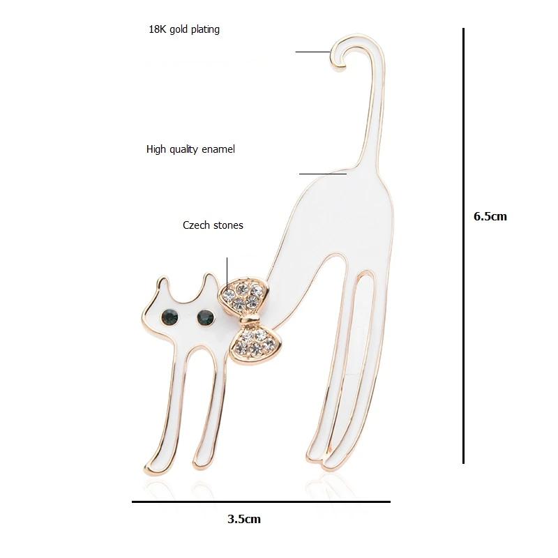 Cat Brooch <br> White Black Stretching Cat - The Cat Paradise