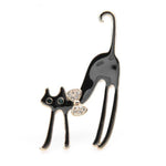 Cat Brooch <br> White Black Stretching Cat - The Cat Paradise