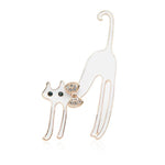 Cat Brooch <br> White Black Stretching Cat - The Cat Paradise