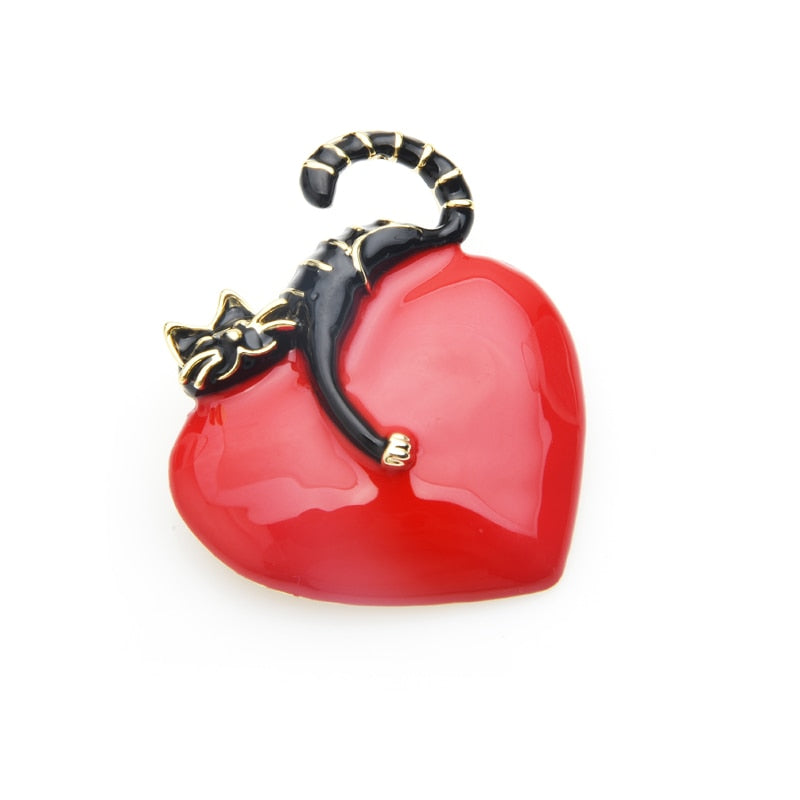 Cat Brooch <br> Cat on a heart