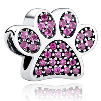 Silver Cat Charm <br> Pink Cat Footprint - The Cat Paradise