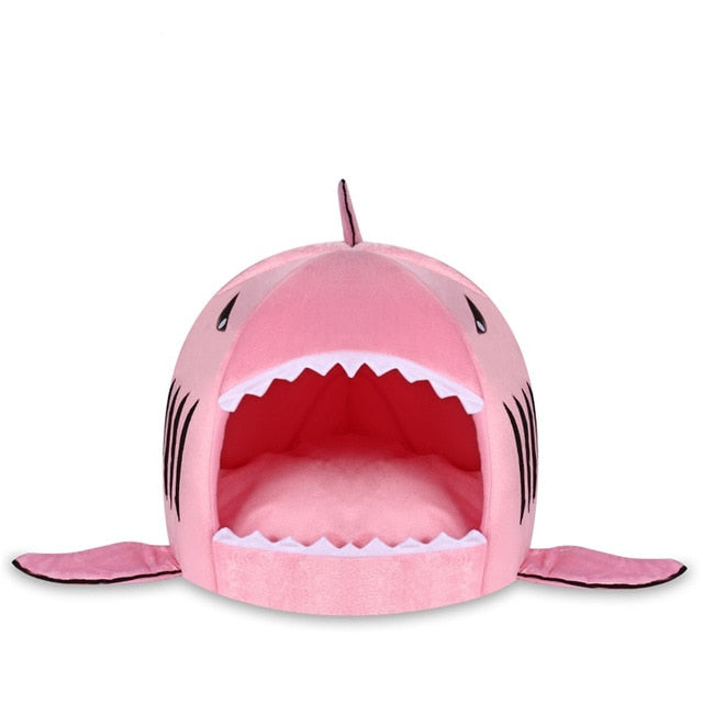 pink shark cat bed