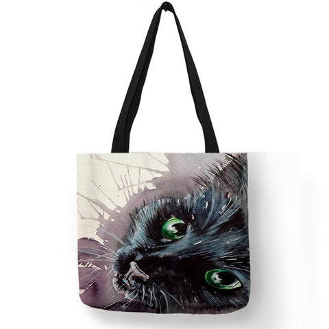 Cat Tote Bag - Black Cat with Green Eyes - The Cat Paradise