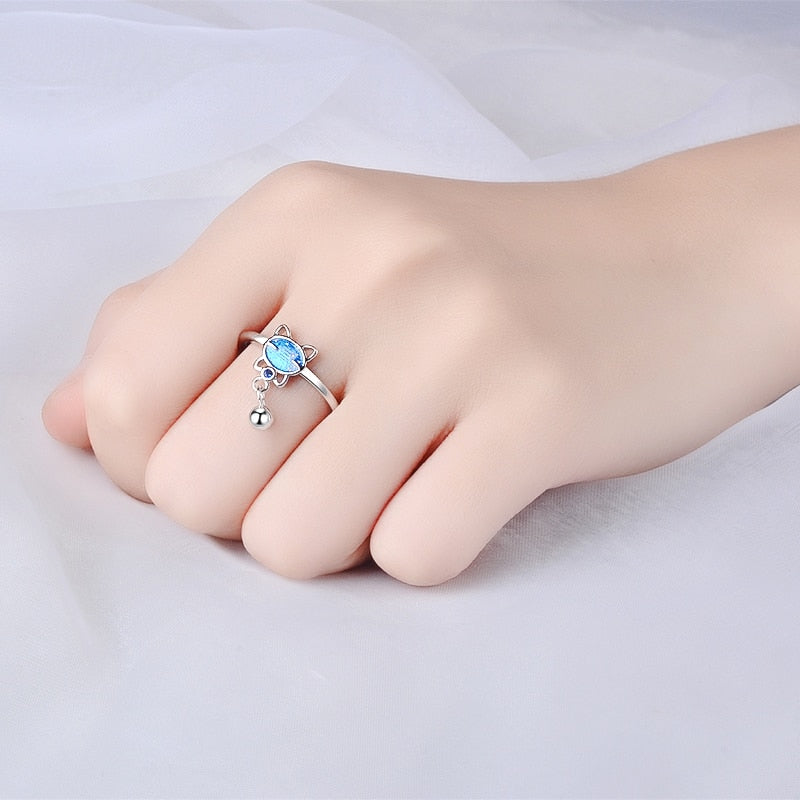 Silver Cat Ring <br> Blue Cat - The Cat Paradise