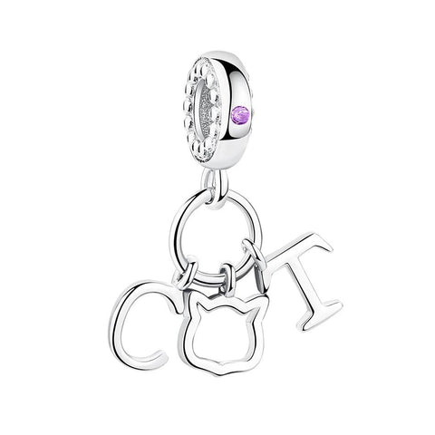 Silver Cat Charm <br> Alphabet Cat - The Cat Paradise