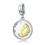 Silver Cat Charm <br> Cute Cat Round Pendant - The Cat Paradise