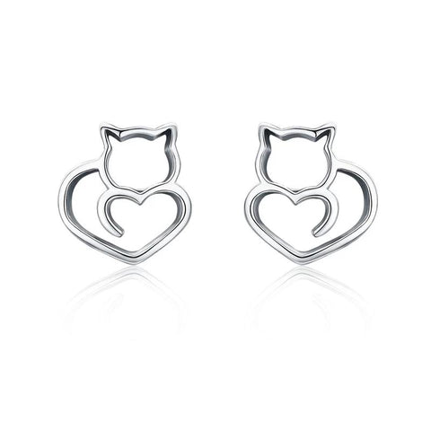 Silver Cat Earrings <br/> Lovely Cat - The Cat Paradise