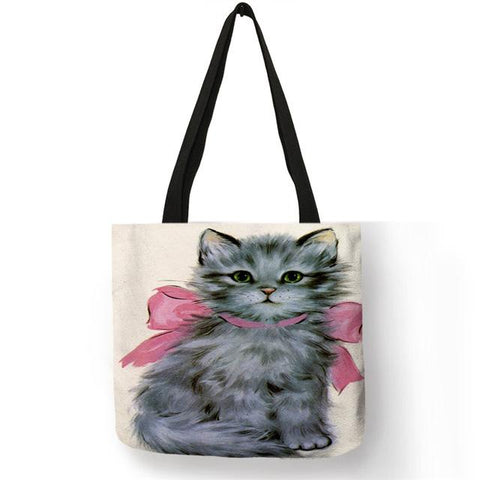 Cat Tote Bag <br> Grey cat with a bow - The Cat Paradise