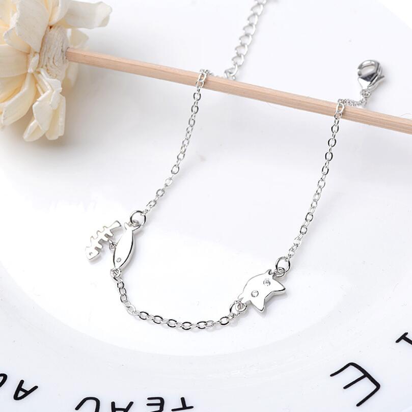 Silver Cat Bracelet <br> Cat and Fish Bone - The Cat Paradise