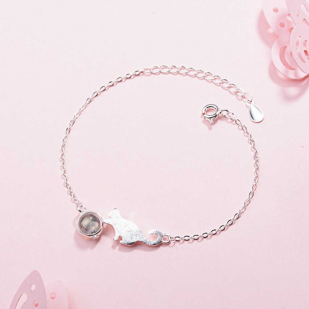 Silver Cat Bracelet <br> Cat playing with a crystal - The Cat Paradise