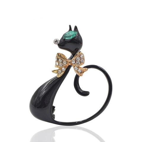 Cat Brooch - Long Tail Black Cat - The Cat Paradise