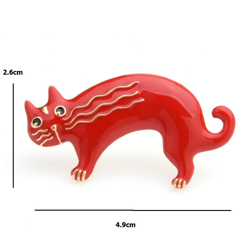 Cat Brooch - Red or Black Cat - Dimension