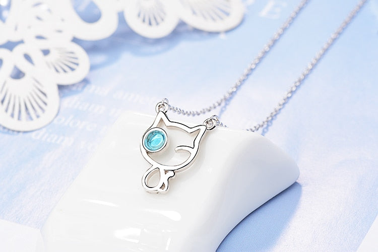 Silver Cat Necklace <br> Blue Eye - The Cat Paradise