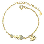 Silver Cat Bracelet <br> Cat and Fish Bone - The Cat Paradise