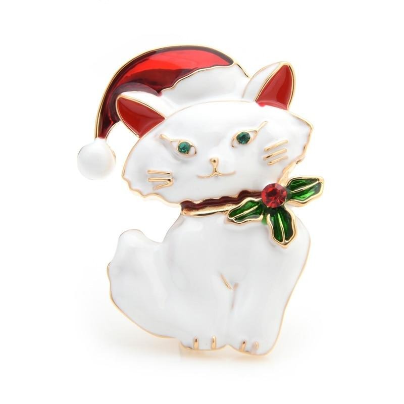 Cat Brooch - White or Black Christmas - The Cat Paradise