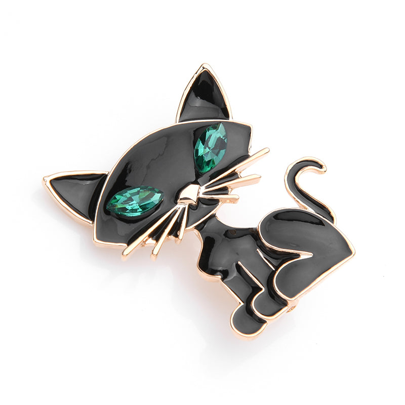 Cat Brooch <br> Black Green Eye