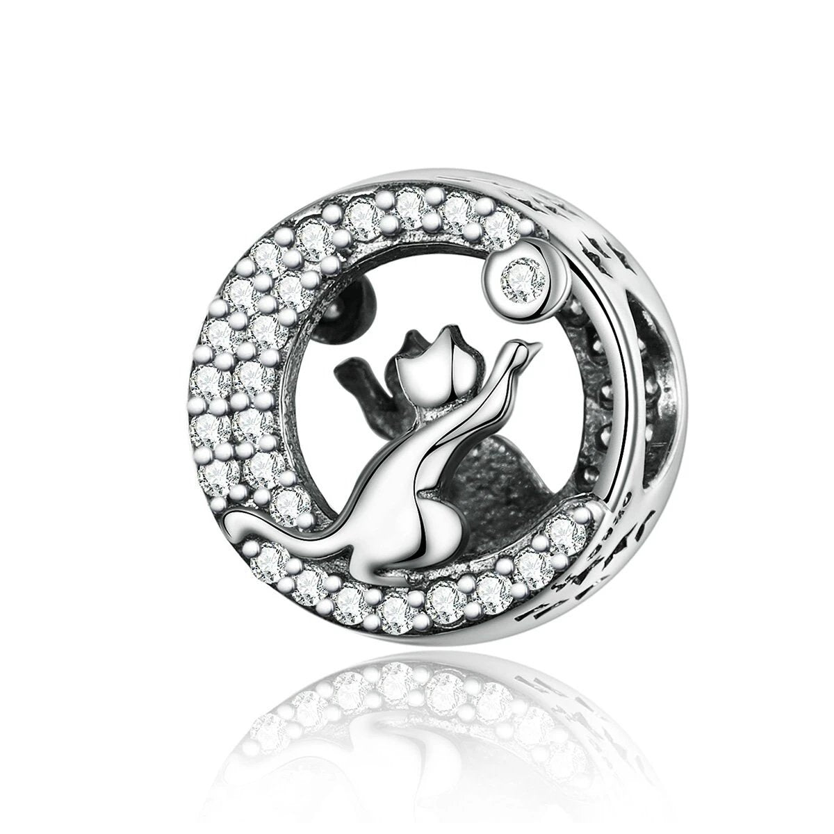 Silver Cat Charm <br> Cat playing - The Cat Paradise