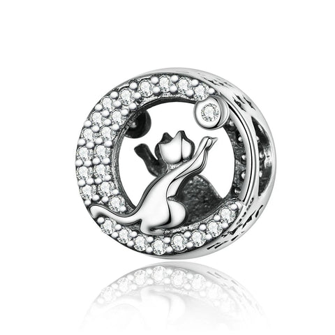 Silver Cat Charm <br> Cat playing - The Cat Paradise