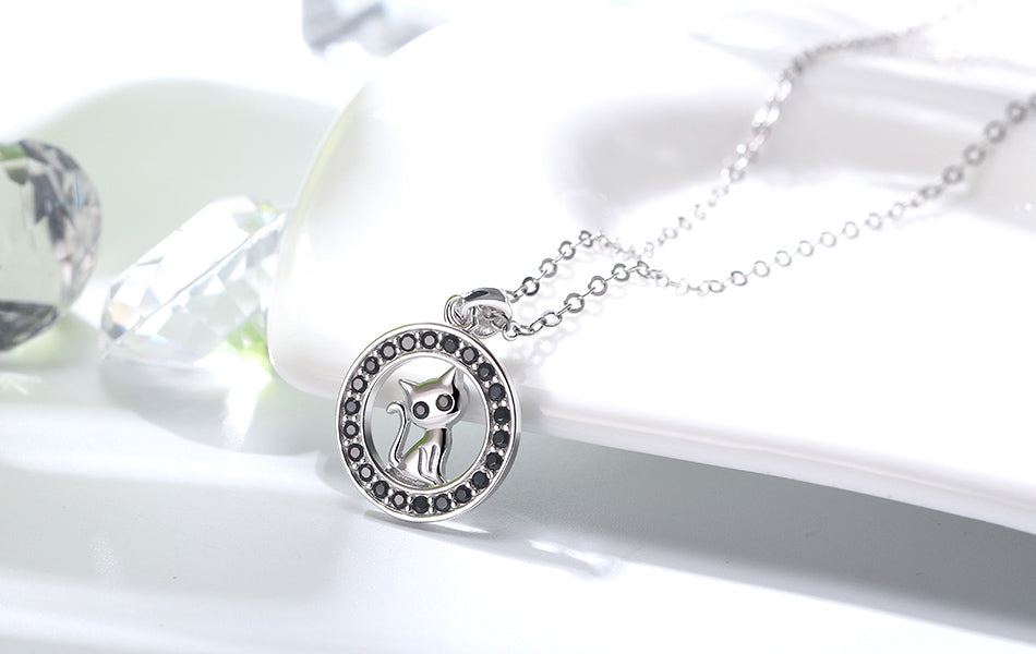 Silver Cat Necklace <br> Sitting Kitten - The Cat Paradise