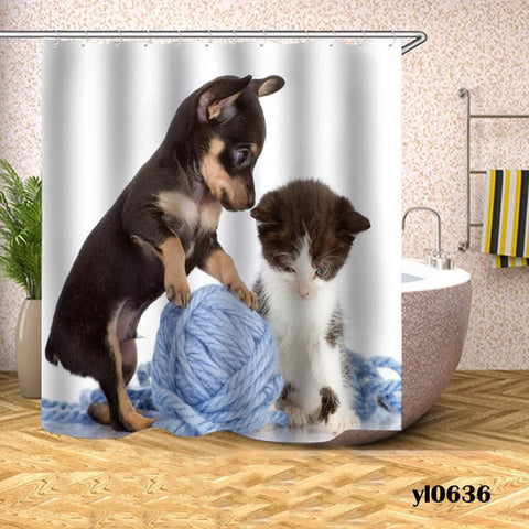 Kitten and Puppy Cat Shower Curtain