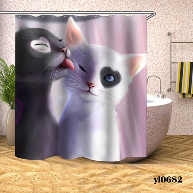 Cartoon Love Cats Shower Curtain