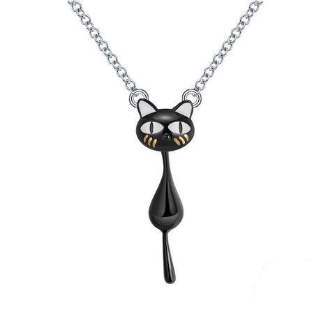 Silver Cat Necklace <br>  Black Cat - The Cat Paradise