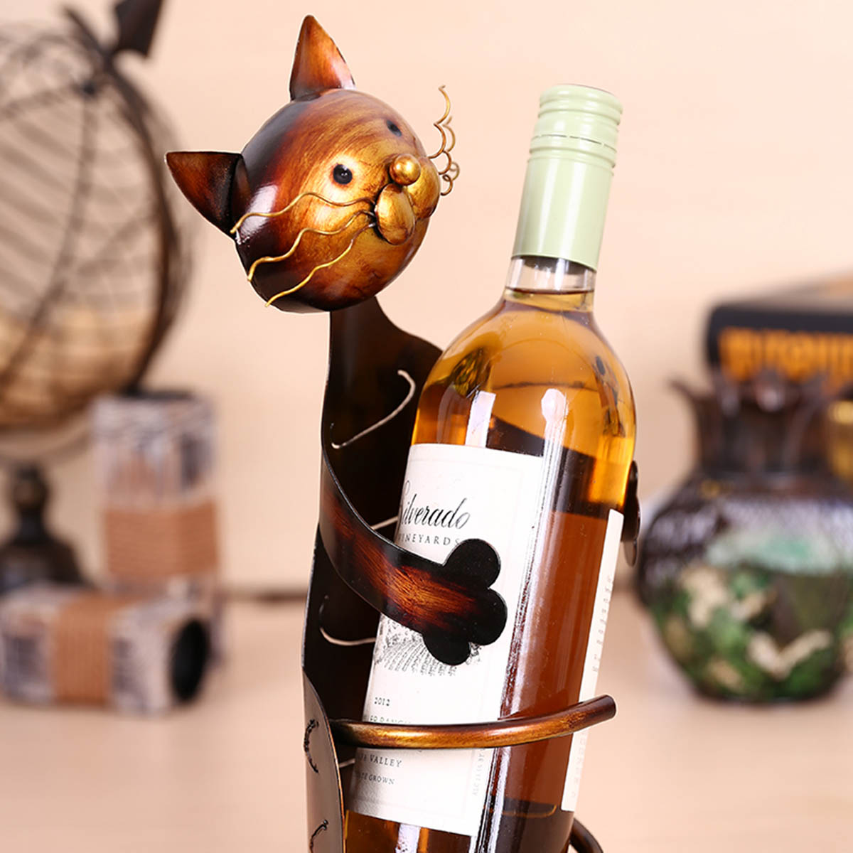 Cat Wine Bottle Holder <br> Metal cat - The Cat Paradise