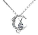 Silver Cat on the moon necklace - The Cat Paradise